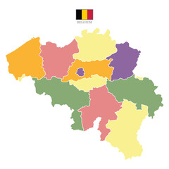 Silhouette and colored Belgium map