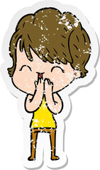 distressed sticker of a cartoon laughing woman