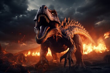 tyrannosaurus dinosaur 3d render, Generative AI - obrazy, fototapety, plakaty
