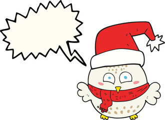 freehand drawn speech bubble cartoon cute christmas owl