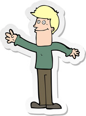 sticker of a cartoon happy man waving