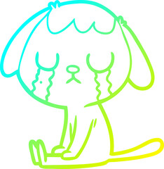 cold gradient line drawing of a cute cartoon dog crying