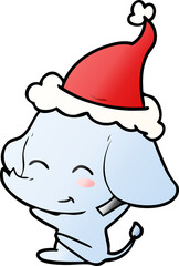 cute hand drawn gradient cartoon of a elephant wearing santa hat