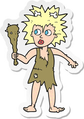 sticker of a cartoon cave woman