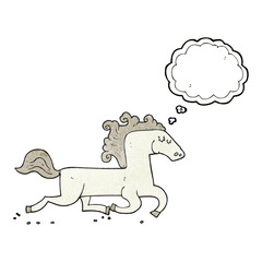 freehand drawn thought bubble textured cartoon running horse