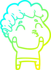 cold gradient line drawing of a cartoon man pouting