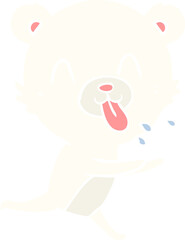 rude flat color style cartoon polar bear sticking out tongue