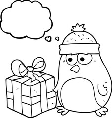 freehand drawn thought bubble cartoon christmas robin