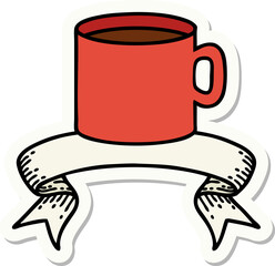 tattoo style sticker with banner of cup of coffee