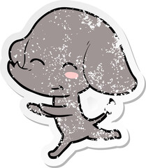 distressed sticker of a cute cartoon elephant running