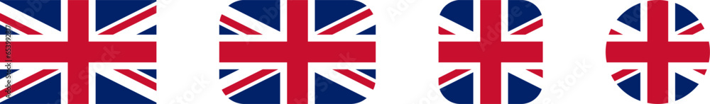 Aufkleber united kingdom uk union jack flag set with rectangle and square with rounded corners and round circl