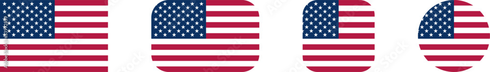 Poster united states of america us usa flag set with rectangle and square with rounded corners and round ci