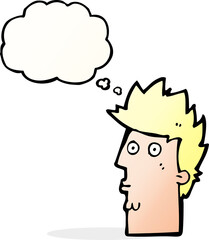 cartoon surprised face with thought bubble