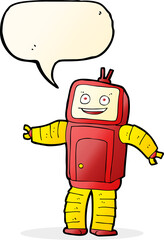 cartoon funny robot with speech bubble