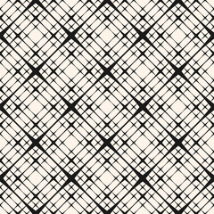Vector grid seamless pattern. Simple black and white geometric texture with diagonal crossing lines, square lattice, net, mesh, grill. Stylish abstract minimal background. Repeat decorative geo design
