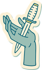sticker of tattoo in traditional style of a dagger in the hand