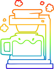 rainbow gradient line drawing of a cartoon coffee pot