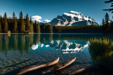 reflection of the mountain in water of a river