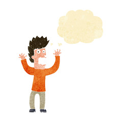 cartoon terrified man with thought bubble