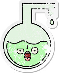 distressed sticker of a cute cartoon science experiment