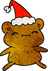hand drawn christmas textured cartoon of kawaii bear
