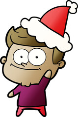 Fototapeta premium hand drawn gradient cartoon of a happy man wearing santa hat