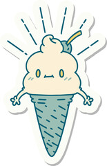 sticker of a tattoo style ice cream character