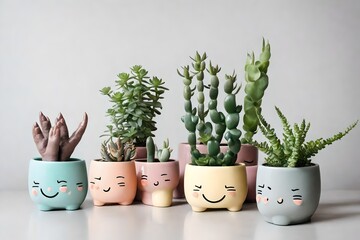 cactus in cartoon pots