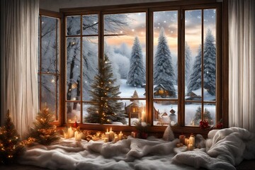 view of christmas trees from the window of a luxury house