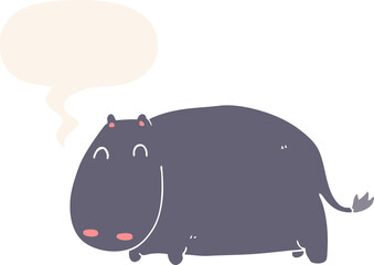 cartoon hippo with speech bubble in retro style