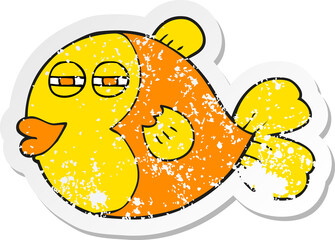 retro distressed sticker of a cartoon fish