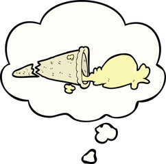 cartoon dropped ice cream with thought bubble
