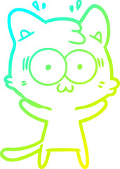 cold gradient line drawing of a cartoon surprised cat