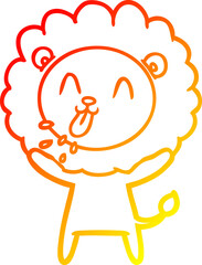 warm gradient line drawing of a happy cartoon lion