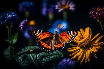 monarch butterfly on flower at the time of night