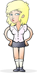 cartoon pretty woman with hands on hips