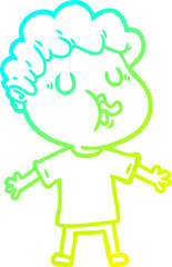 cold gradient line drawing of a cartoon man singing
