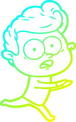 cold gradient line drawing of a cartoon staring man