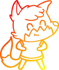 warm gradient line drawing of a cartoon happy fox