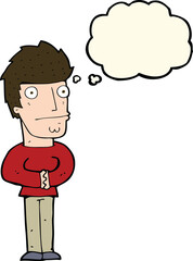 cartoon worried man with thought bubble