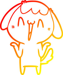 warm gradient line drawing of a cute cartoon dog