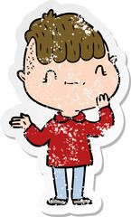 distressed sticker of a cartoon friendly boy