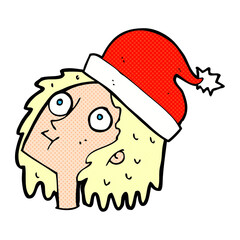 cartoon woman wearing christmas hat