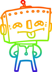 rainbow gradient line drawing of a cartoon robot