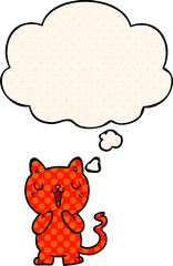 cartoon cat with thought bubble in comic book style