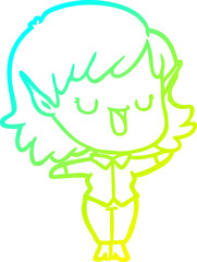 cold gradient line drawing of a cartoon elf girl