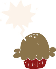 cartoon pie with speech bubble in retro style
