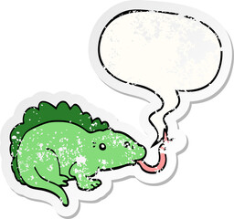 cartoon lizard with speech bubble distressed distressed old sticker