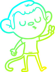 cold gradient line drawing of a cartoon monkey