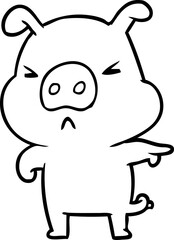 line drawing of a angry pig pointing
